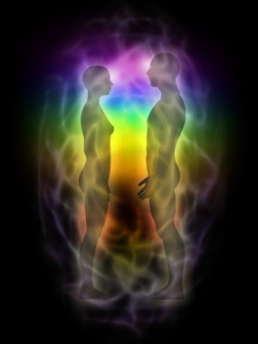 Woman and man energy body, aura, chakras, energy, silhouette clipart