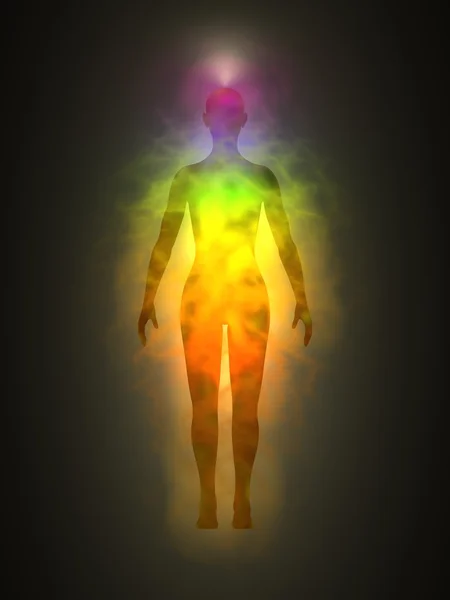 Cuerpo de energía humana, aura, chakras, energía, silueta — Foto de Stock