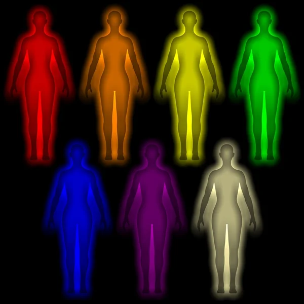 Einfacher Hintergrund mit farbigem menschlichen Energiekörper - Aura — Stockfoto