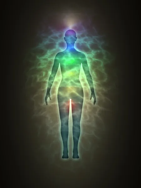 인간의 에너지 몸, 아우 라, 차크라, 에너지, 실루엣 로열티 프리 스톡 사진