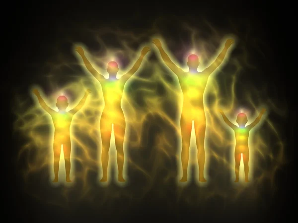 Familia - mujer, hombre y niños - cuerpo de energía, aura, chakras Imagen de stock