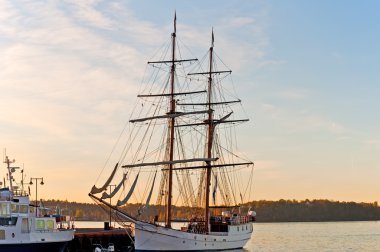 Tall ship at pier Oslo Fjord clipart