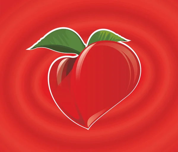 Coração vermelho com folha — Vetor de Stock
