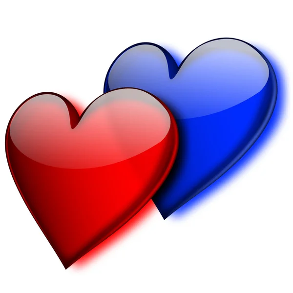 Mavi ve kırmızı kalpler vektör simgesi Stok Vektör