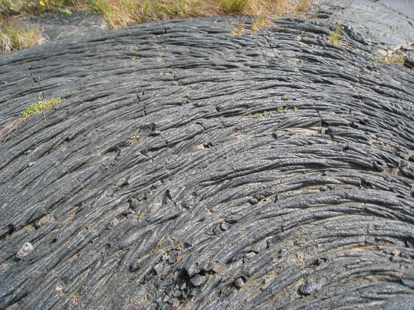 Close-up van oude vulkanische lava veld met gras groeien. — Stockfoto