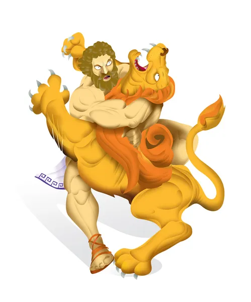 Hercules and lion — Stok fotoğraf
