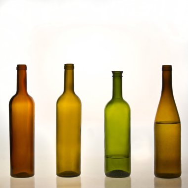 Colored bottles with and without water