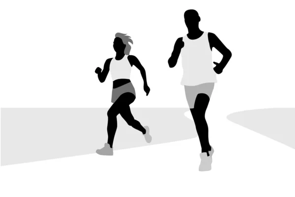 Running couple silhouette — Stock Vector
