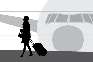 Woman in airport walking clipart