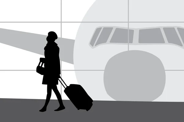 stock vector Woman in airport walking