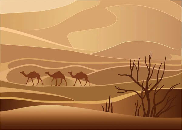Chameaux et dunes — Image vectorielle