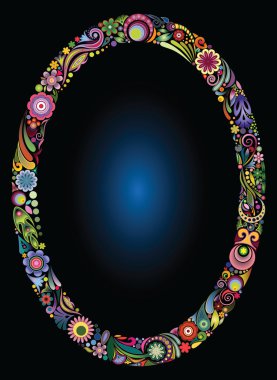 Oval floral frame on black background. clipart