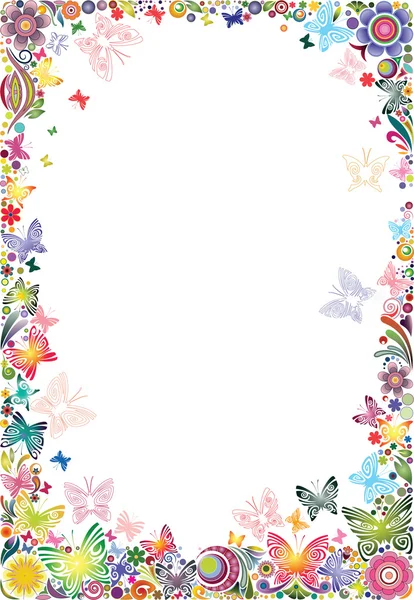 Cadre floral avec papillons — Image vectorielle
