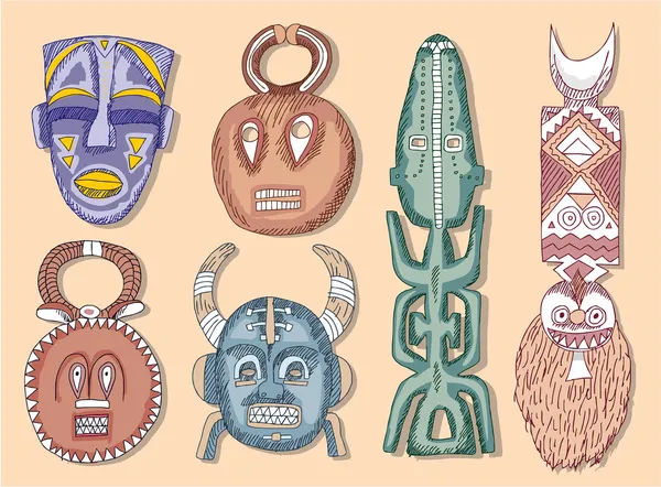 Ensemble vectoriel de masques africains — Image vectorielle