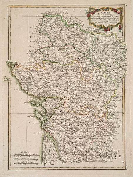 Antika renkli harita Fransa bölgesi. — Stok fotoğraf