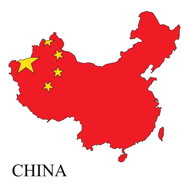 China-Karte mit Flagge und Namen — Stockvektor