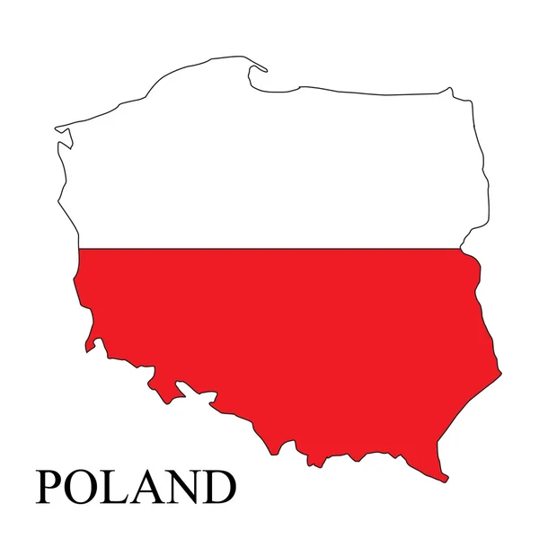 Polonia mappa con bandiera e nome — Vettoriale Stock