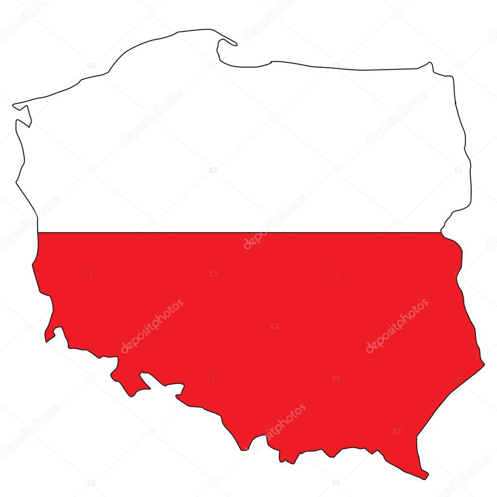 Poland map with flag