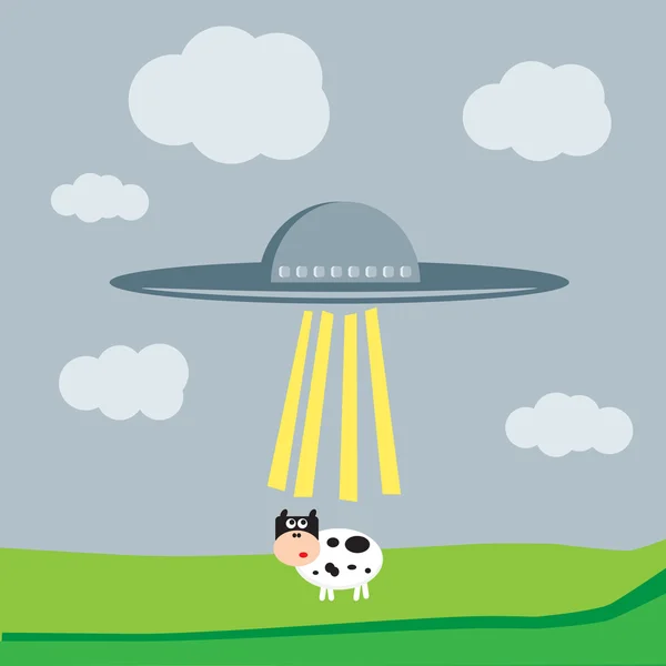 Spaceship kidnaps the cow — Stock Vector