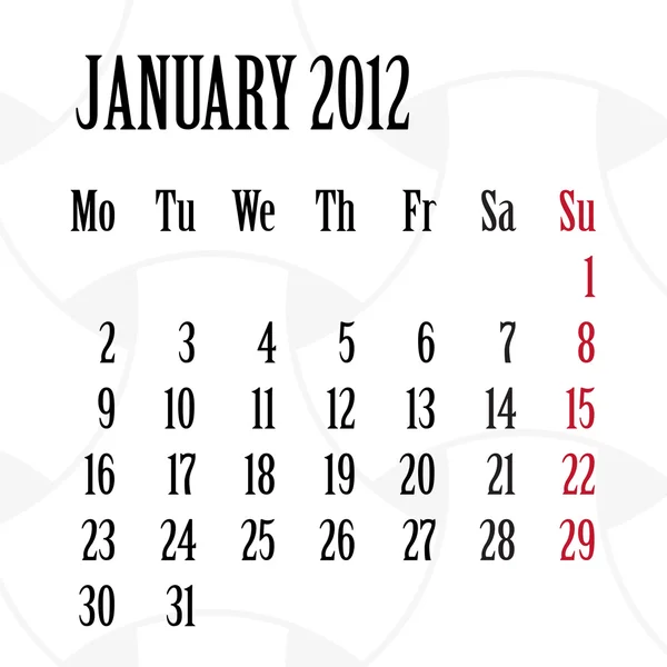 January 2012 calendar with pattern — Stock Vector