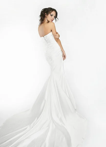 Glücklich schöne Braut weißen Hintergrund — Stockfoto