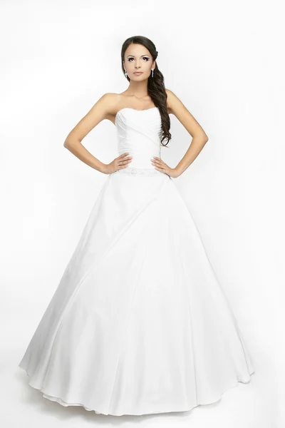 Felice bella sposa sfondo bianco — Foto Stock