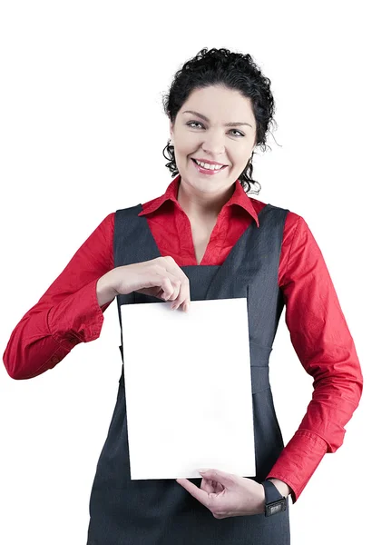 Hold woman in red blouse — Stock Photo, Image
