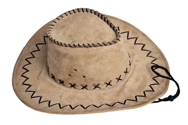 Skórzany kowbojski kapelusz na białym tle — Zdjęcie stockowe