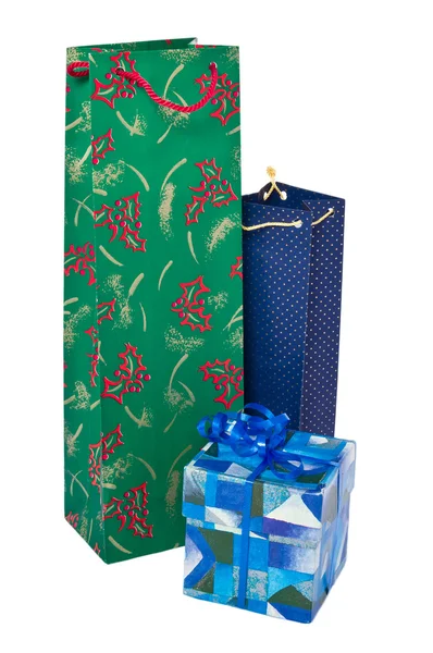 Sacos de presente de Natal e caixa — Fotografia de Stock