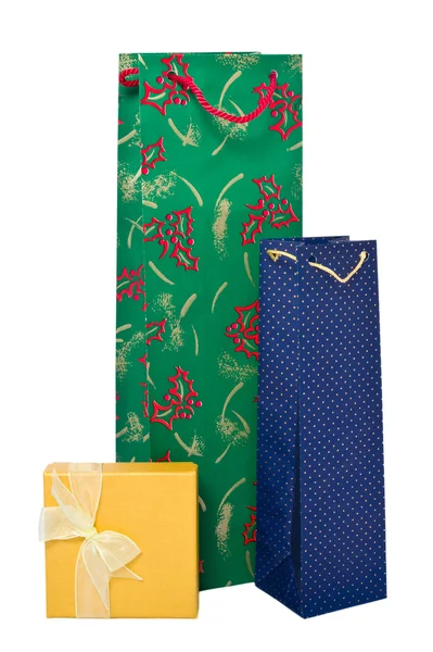 Sacos de presente de Natal e caixa — Fotografia de Stock