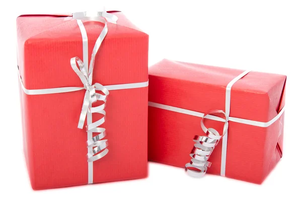 Duas caixas de presente de Natal vermelho — Fotografia de Stock