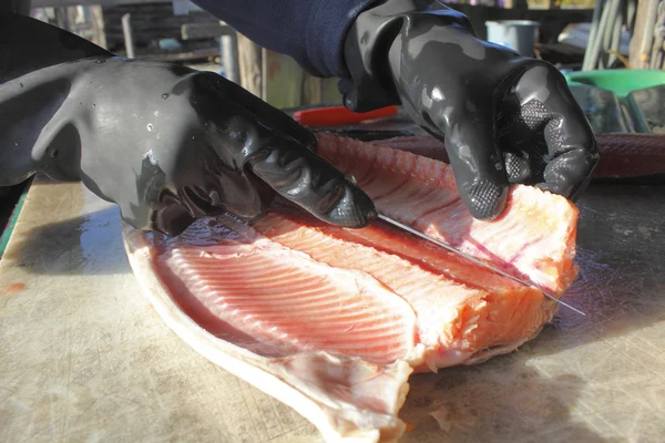 Filetear salmón — Foto de Stock