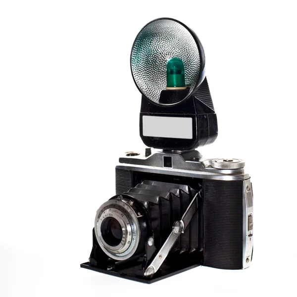 Eski fotoğraf makinesi ile birden parlamak — Stok fotoğraf