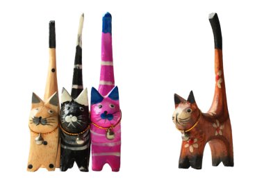 Group of colourful wooden cats clipart