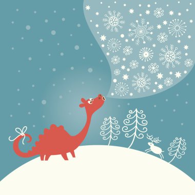 Cute dragon for greeting christmas card clipart