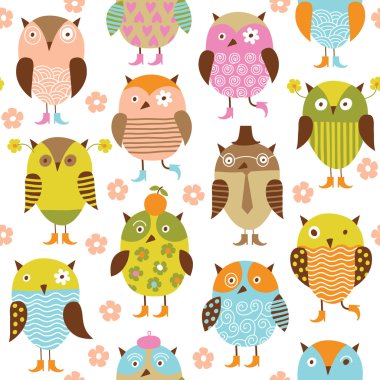 Seamless pattern with cute cartoon birds clipart