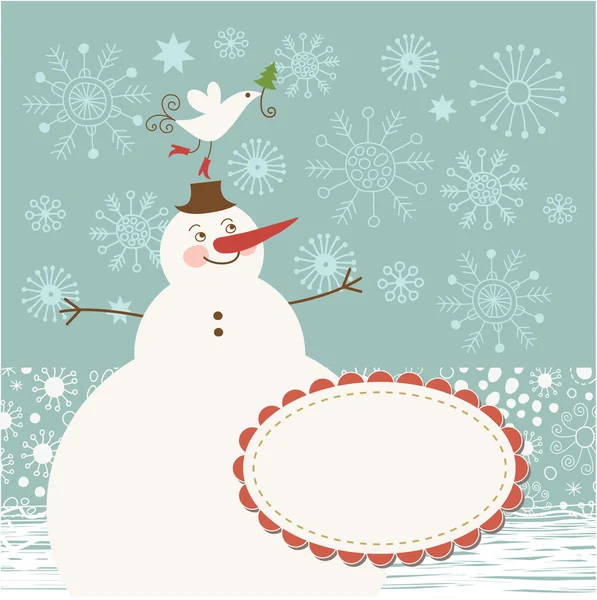 Bonito boneco de neve, cartão de felicitações de Natal —  Vetores de Stock