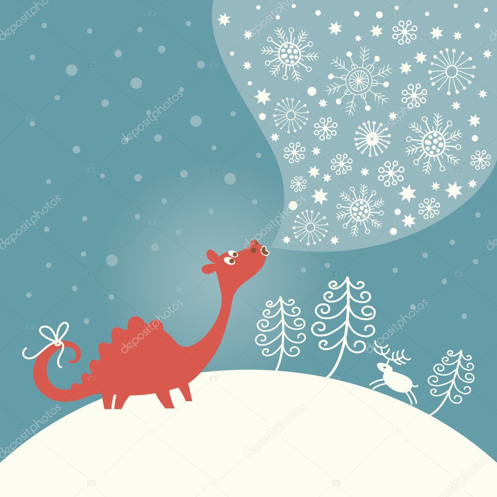 Cute dragon for greeting christmas card