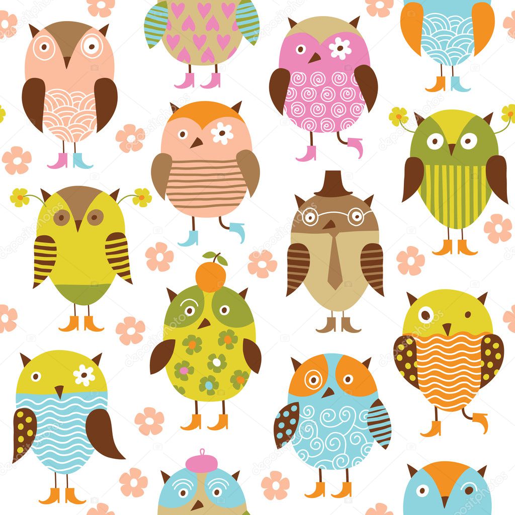 Seamless pattern with cute cartoon birds