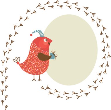 Cute bird with little present, Greeting card with place for your text clipart