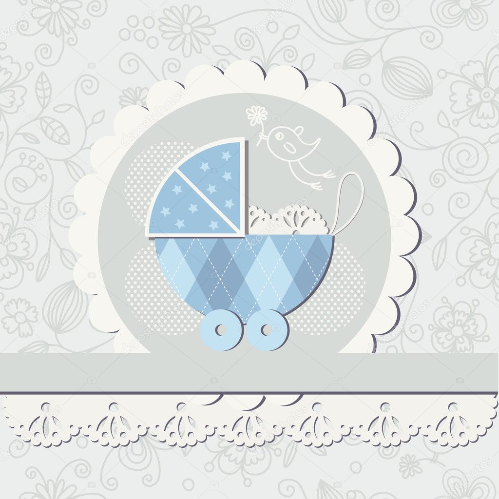 Baby boy arrival announcement card, scrapbook elements