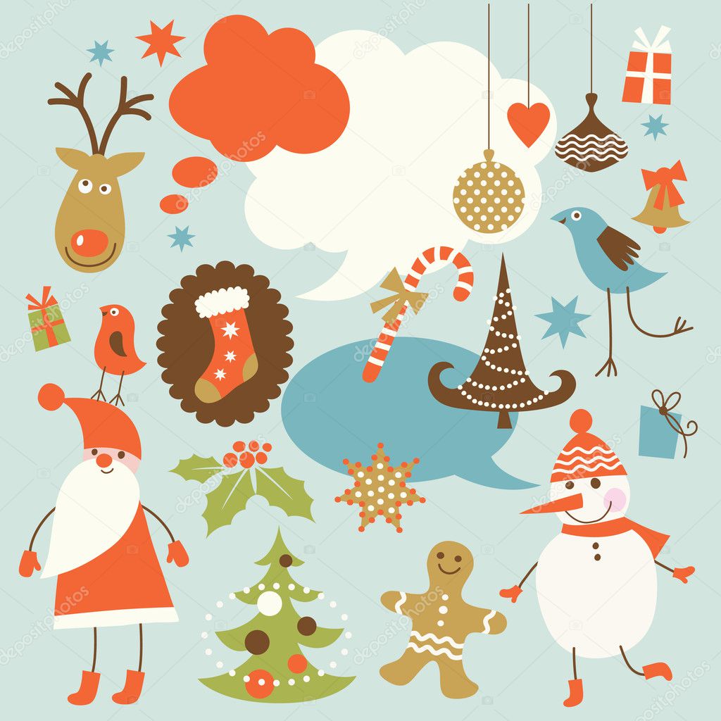 Christmas background, collection of icons