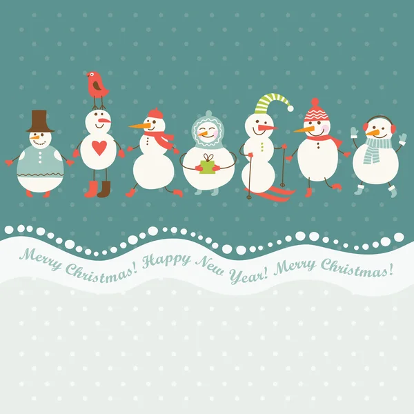 Ilustración horizontal de muñecos de nieve lindos — Archivo Imágenes Vectoriales