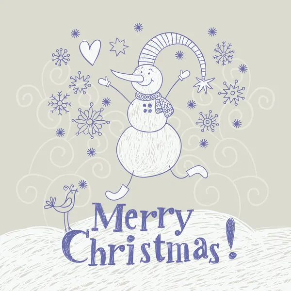 Carte de Noël avec bonhomme de neige drôle — Image vectorielle