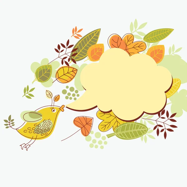 Осенний фон, мультяшная птица и речевой пузырь — стоковый вектор