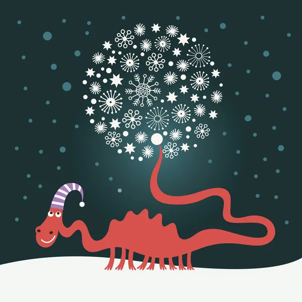 Carino drago nevoso per biglietto di auguri di Natale — Vettoriale Stock