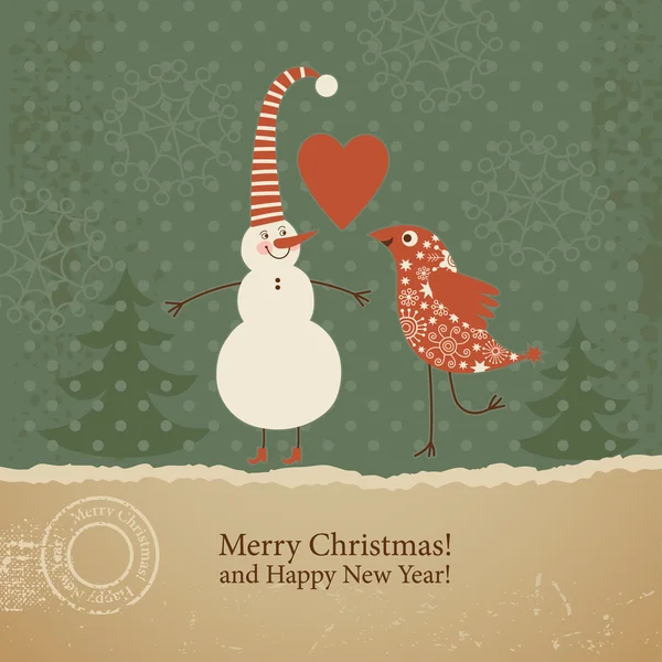 Rétro saluant Noël et la carte du Nouvel An — Image vectorielle