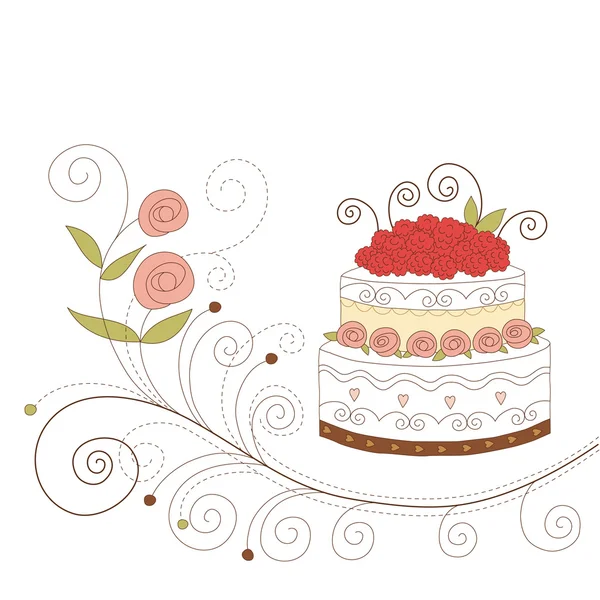 Cartão de saudação com bolo bonito — Vetor de Stock