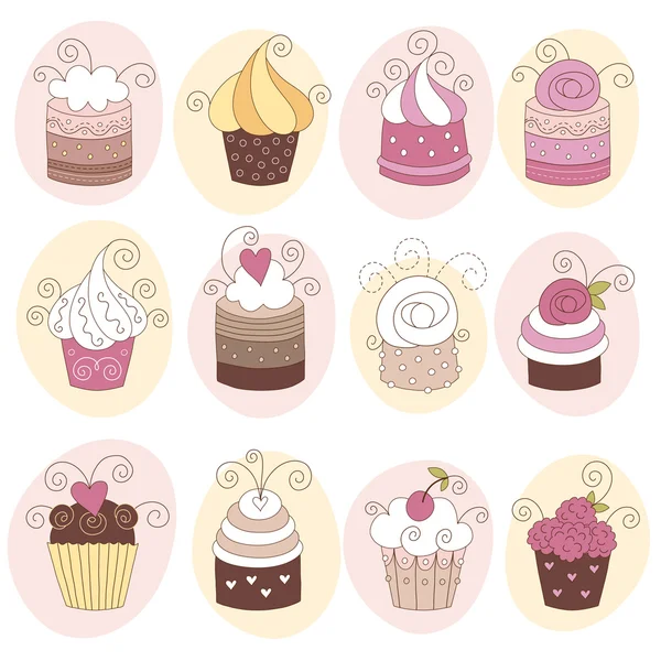 Conjunto de cupcakes bonitos — Vetor de Stock