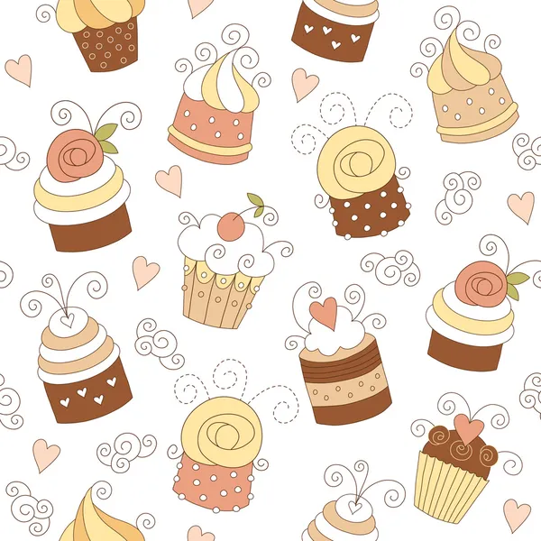 Modèle sans couture avec des cupcakes mignons — Image vectorielle